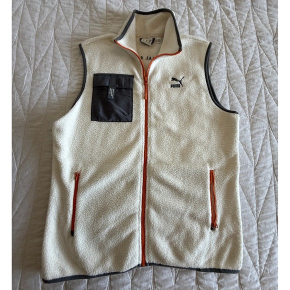 PUMA XTG Trail Pocket Fleece Gilet Vest White/Orange/Gray - Picture 1 of 8